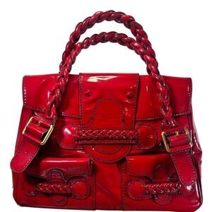 Valentino Garavani Red Patent Leather Large Histoire Shoulder Bag Auth
